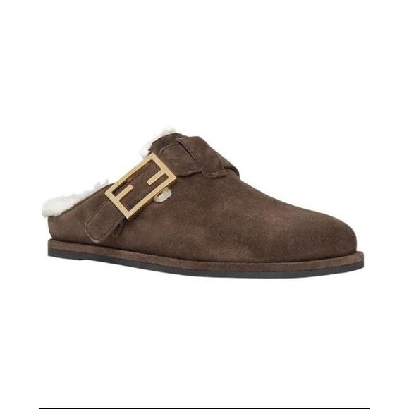 Fendi Sabot Shearling Leather Mules with FF Buckle – Size 38 BNIB - Picture 1 of 8